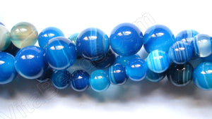 Blue Sardonix Agate  -  Smooth Round Beads  16"