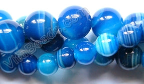 Blue Sardonix Agate  -  Smooth Round Beads  16"