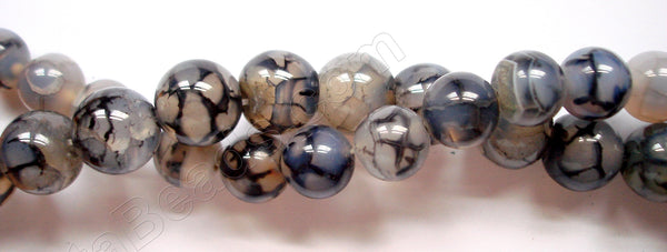 Black Fire Agate  -  Smooth Round Beads  16"