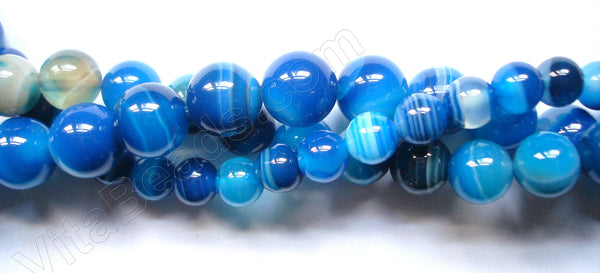 Blue Sardonix Agate  -  Smooth Round Beads  16"