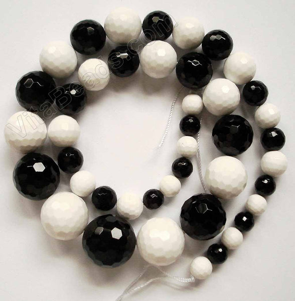 Mixed Black and White Onyx   Graduated Faceted Round Strand 19"