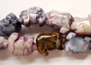 Purple Crazy Lace Agate Light  -  Carved Pig Strand  16"