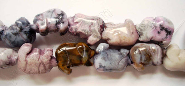 Purple Crazy Lace Agate Light  -  Carved Pig Strand  16"