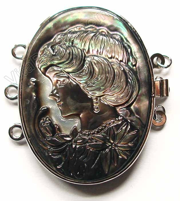 Carved Shell Cameo Lady Clasps side to side Triple Strand