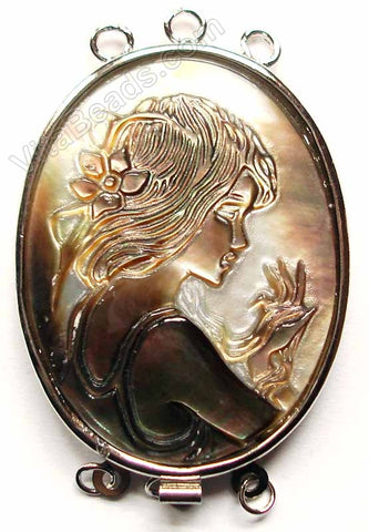 Carved Shell Cameo Lady Clasps top to bottom Triple Strand