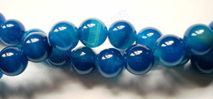 Blue Sardonix Agate - no lines  - Smooth Round Beads  16"