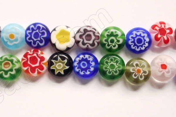 Glass Beads  -  Puff Coin - Mixed Flower   16"