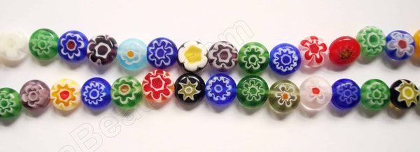 Glass Beads  -  Puff Coin - Mixed Flower   16"