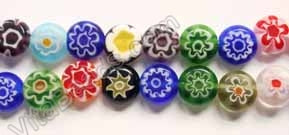 Glass Beads  -  Puff Coin - Mixed Flower   16"