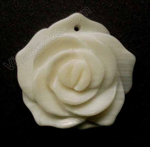 Carved Small Rose Pendant - White Mother of Pearl