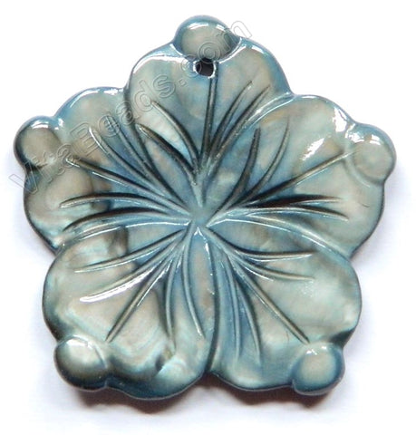 Carved Shell Pendant 5-petal - Navy Blue Grey
