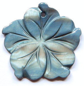 Carved Shell Pendant 5-petal - Navy Blue Grey