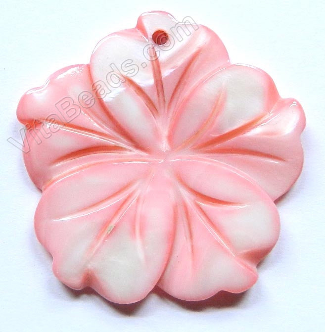 Carved Shell Pendant 5-petal - Pink