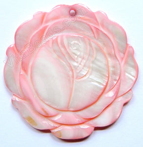 Carved Shell Pendant Round Rose - Pink