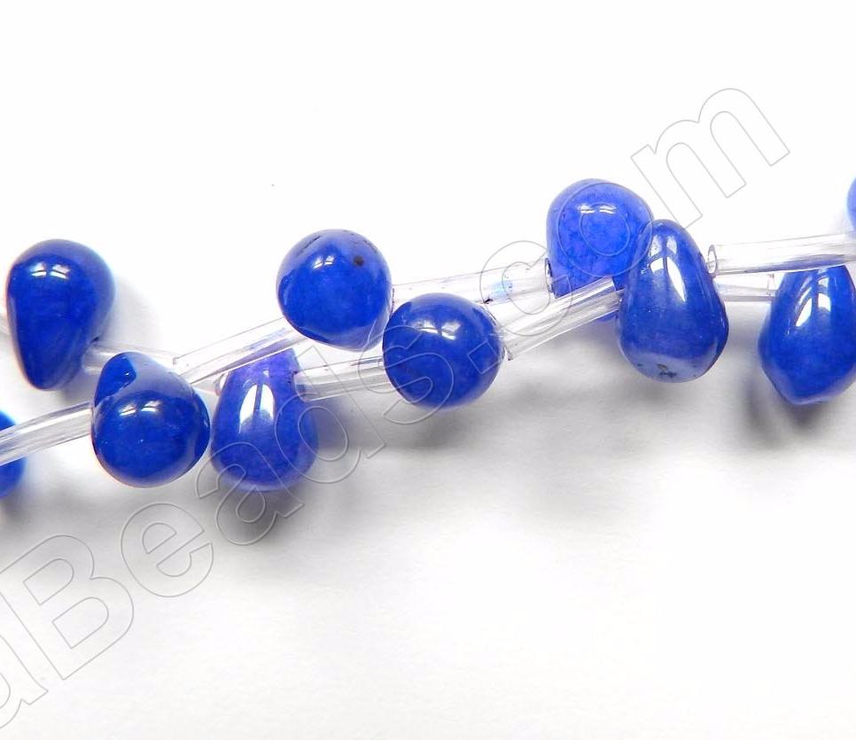 Dyed Blue Jade  -  Round Teardrops Topdrilled  16"