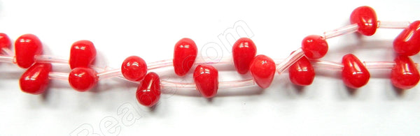 Dyed Big Red Jade -  Round Teardrops Topdrilled  16"
