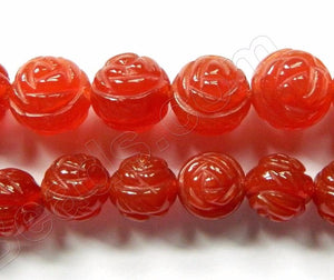 Carnelian  -  Carved Rose Round Beads  16"    10 mm