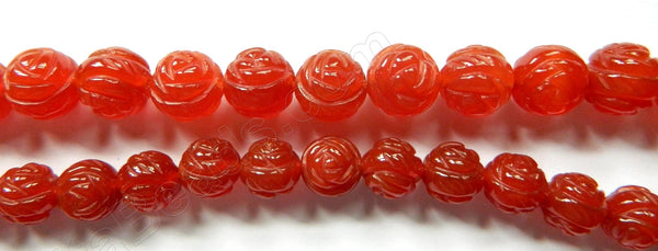 Carnelian  -  Carved Rose Round Beads  16"    10 mm