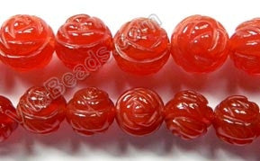 Carnelian  -  Carved Rose Round Beads  16"    10 mm