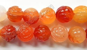 Natural Carnelian  -  Carved Rose Round Beads  16"