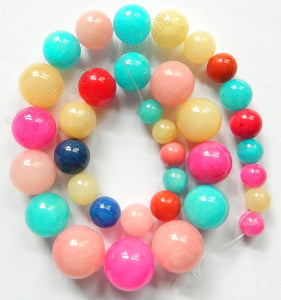 Mixed Color Jade Light - Graduated Smooth Round Necklace 16"   8 - 16 mm
