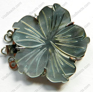Shell Clasps - Grey Carved Flower For Triple Strand