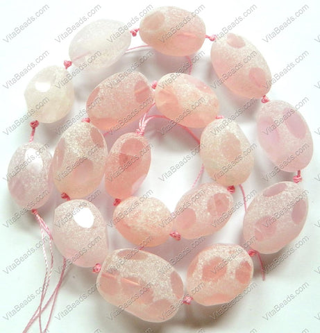 Frosted Rose Quartz w/ Smooth Cut Spot  -  Graduated Big Tumble Necklace 20"