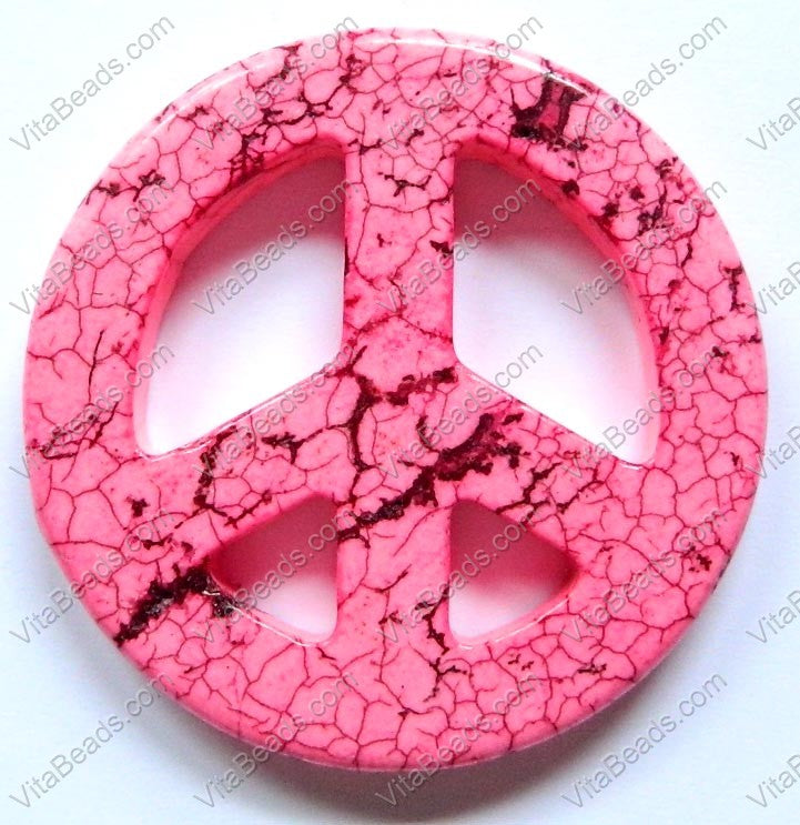Round Peace Donut Pendant - Cracked Dark Pink Turquoise