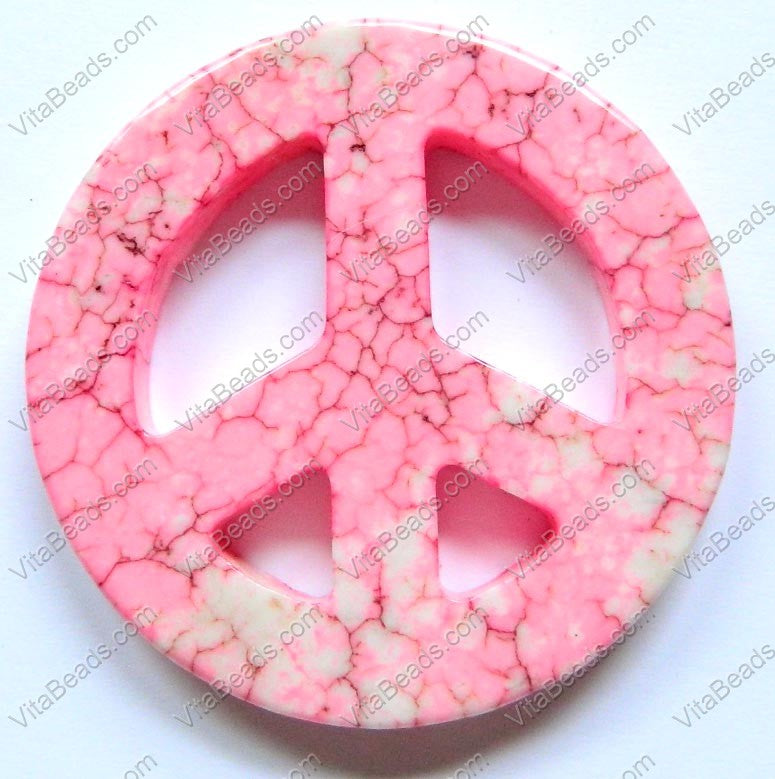 Round Peace Donut Pendant - Cracked Light Pink Turquoise