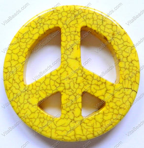 Round Peace Donut Pendant - Cracked Dark Yellow Turquoise