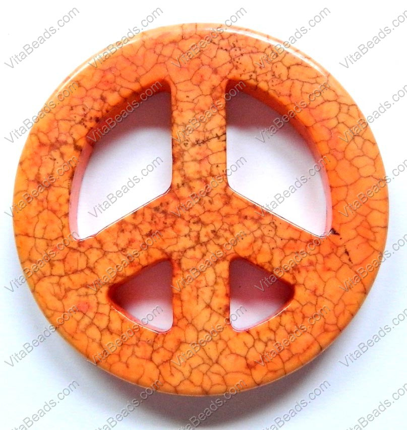 Round Peace Donut Pendant - Cracked Orange Turquoise