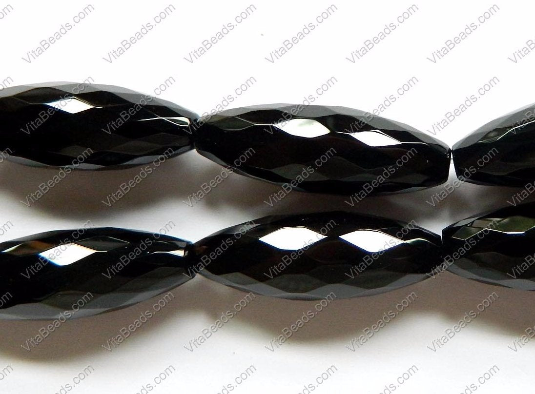 Black Onyx AA  -   Faceted Long Rice  16"