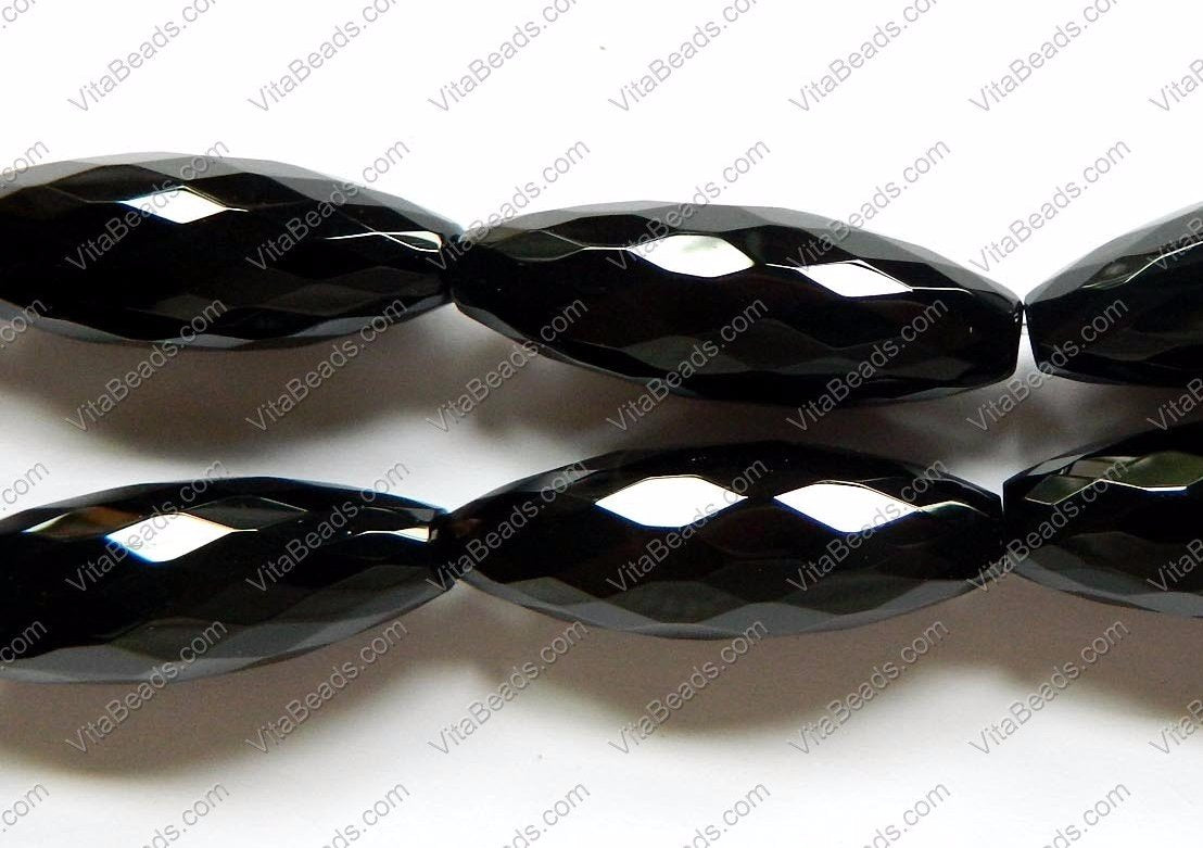 Black Onyx AA  -   Faceted Long Rice  16"