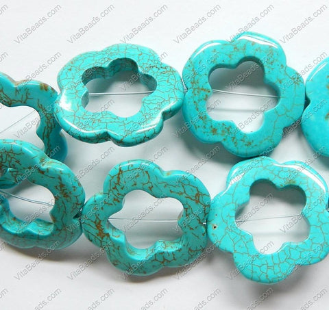 Blue Cracked Turquoise  -  Flower Donut Strand  16"