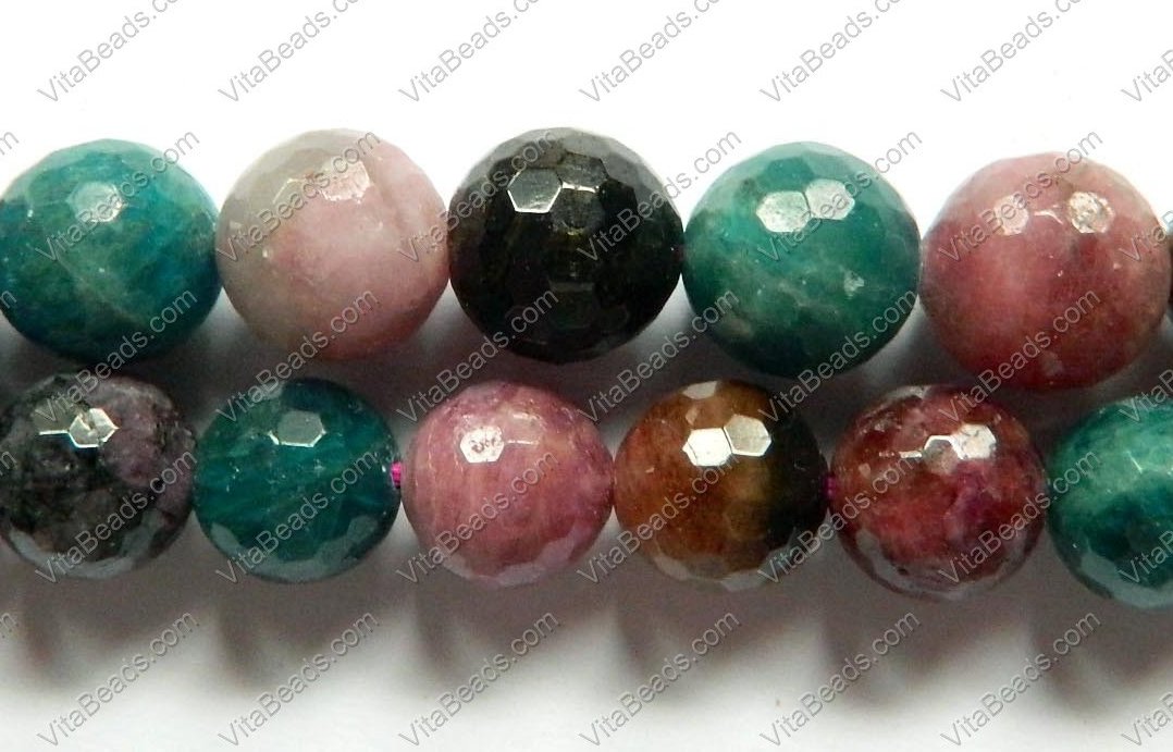 Apatite &. Tourmaline -  Faceted Round Beads  16"