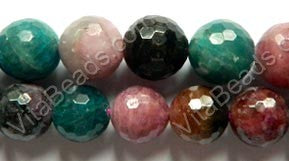 Apatite &. Tourmaline -  Faceted Round Beads  16"