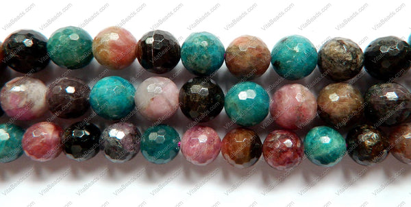 Apatite &. Tourmaline -  Faceted Round Beads  16"