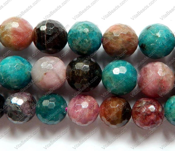 Apatite &. Tourmaline -  Faceted Round Beads  16"