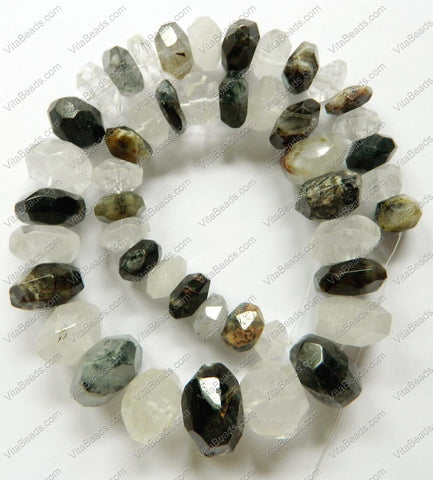 Mixed Natural Opalite and White Quartz   Graduated Machine Cut Faceted Rondels  16"