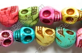 Dyed Cracked Turquoise Mixed Color  -  Carved Skeleton  16"
