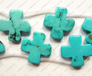 Cracked Blue Chinese Turquoise - Cross Sign Top Drilled 16"