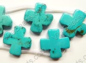 Cracked Blue Chinese Turquoise - Cross Sign Top Drilled 16"