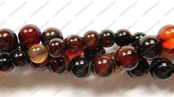 Red Black Sardonix  -  Smooth Round Beads  16"
