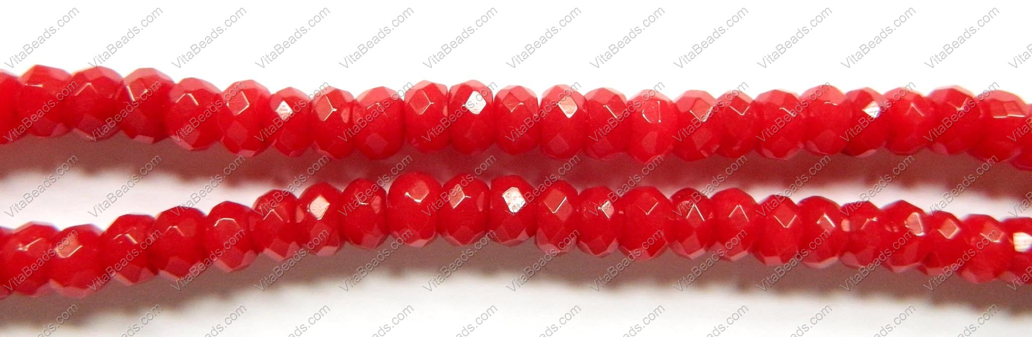 Xmas Red Jade  -  Faceted Rondels  16"    5 x 8 mm