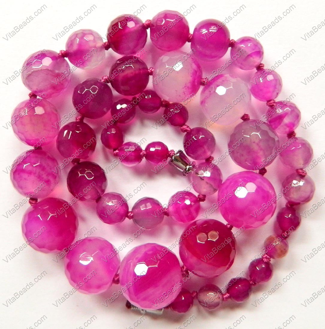 Fuchsia Orchid Sardonix Agate -  Graduated Faceted Round Necklace 16.5"