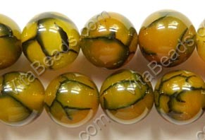 Yellow Green Fire Agate  -  Big Smooth Round Beads  16"