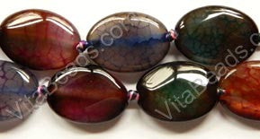 Mixed Fire Agate Dark  -  Faceted Ovals  16"