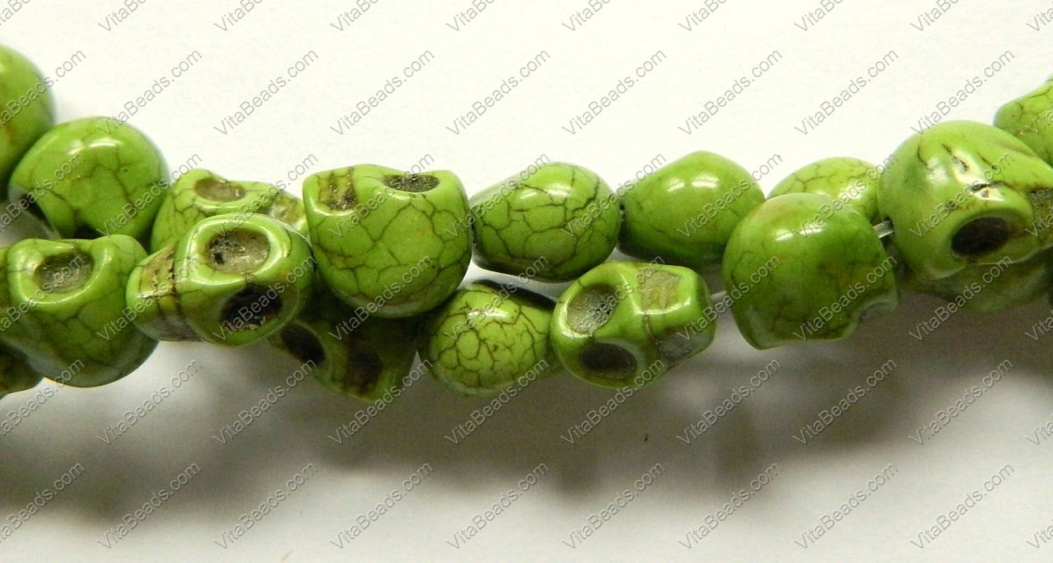 Apple Green Turquoise  -  Carved Skulls 16"