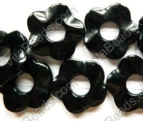 Black Onyx  -  Wave Flower Donut Strand  16"