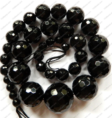 Black Onyx    Graduated Faceted Round Necklace 16"